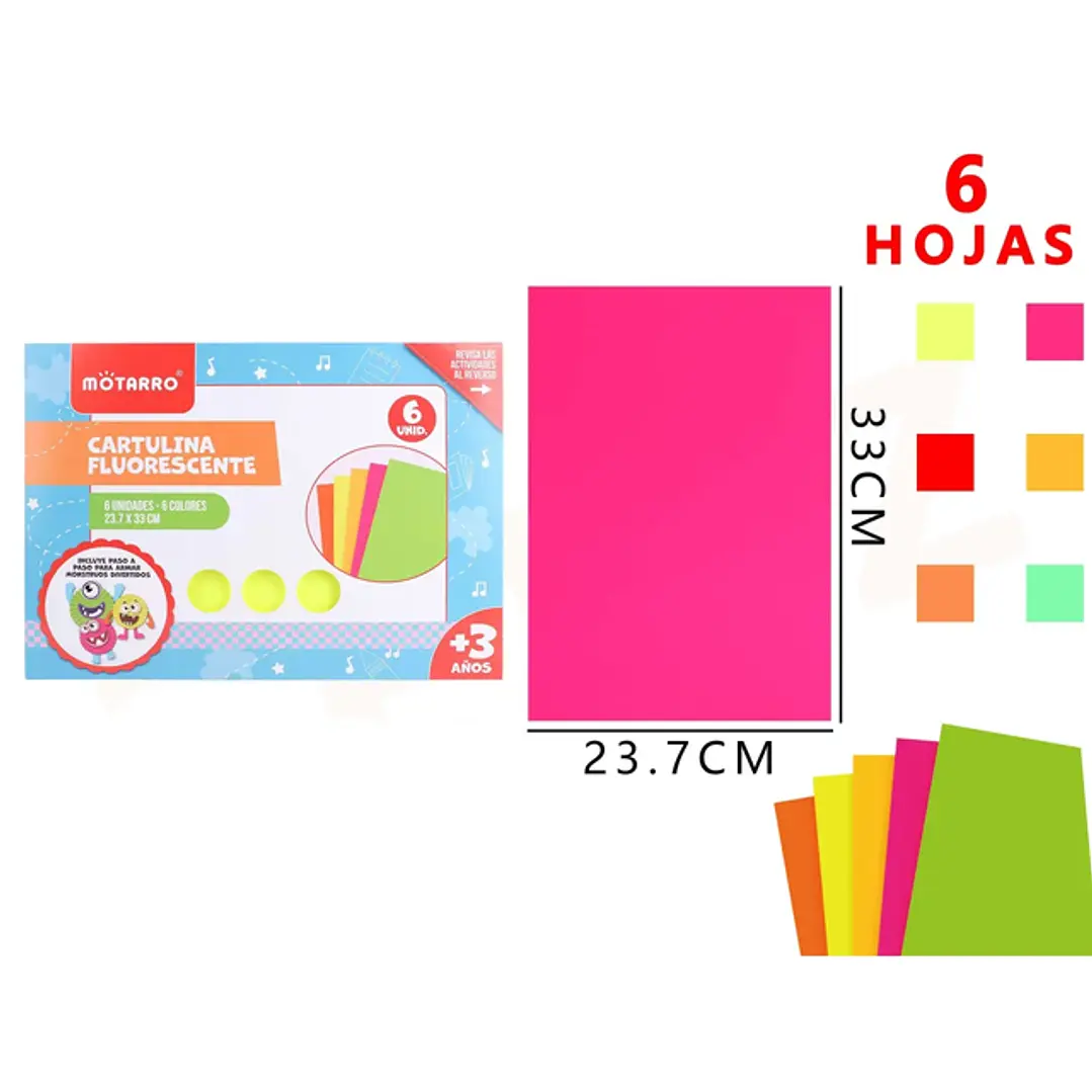 Cartulina Flúor Material Escolar 6 hojas 33x23,7 cm
