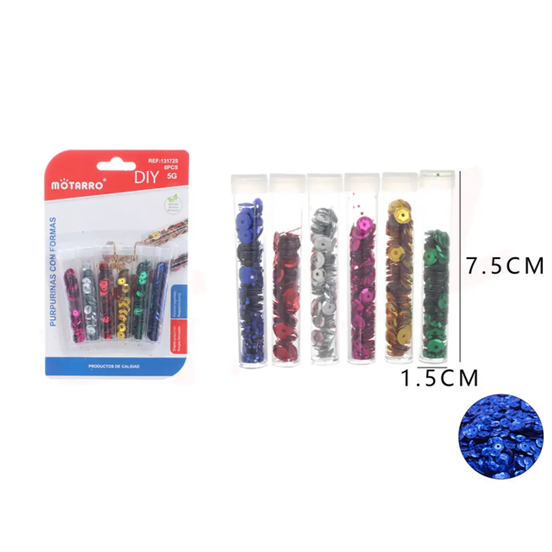 Escarcha Lentejuelas Material Escolar 6 Tubos 7,5x1,5 cm 5 grs.