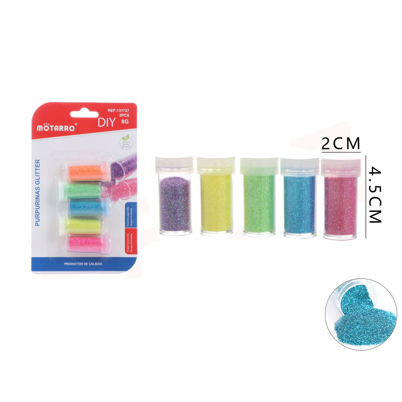 Polvo Brillantina Material Escolar 4,5x2 cm 5 grs.