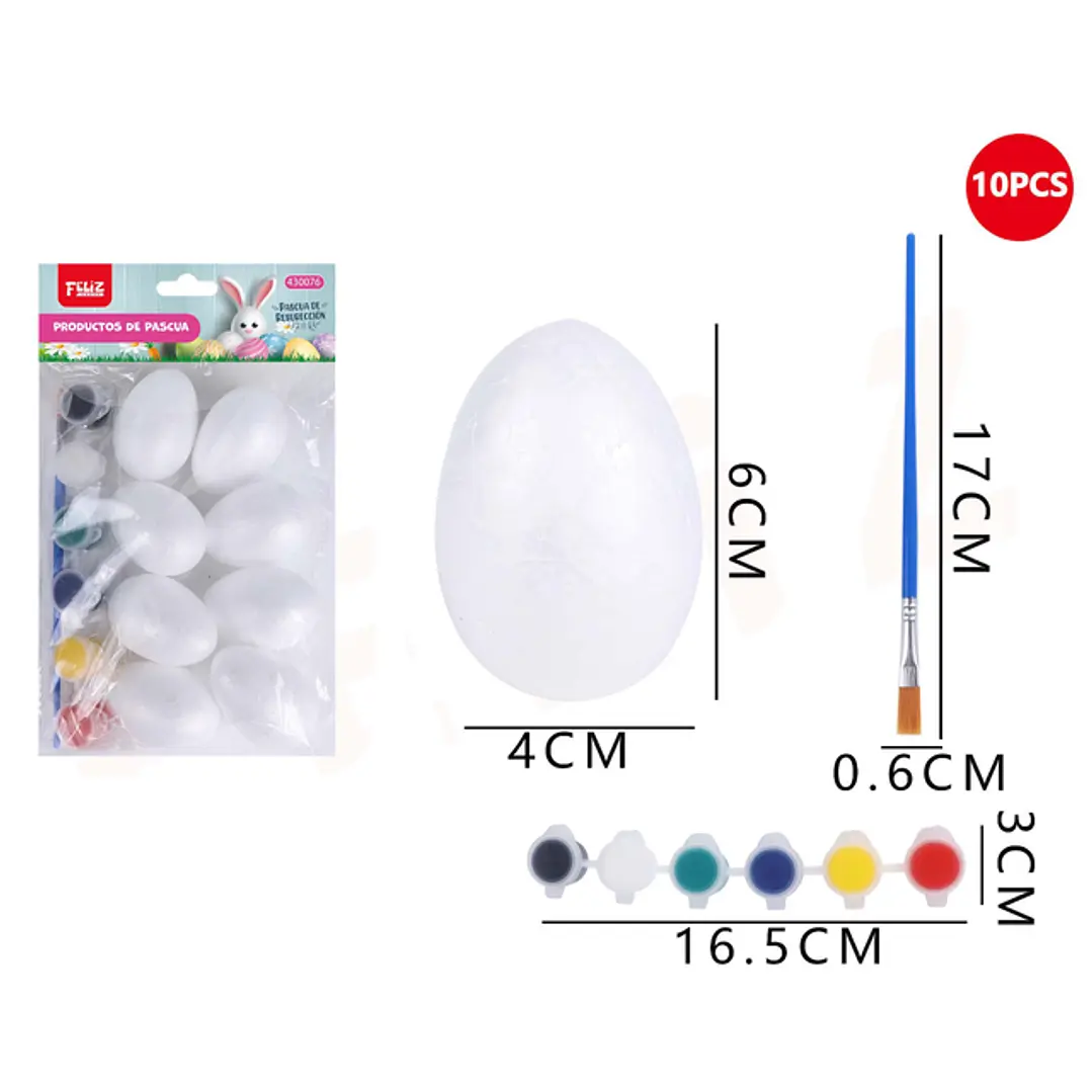 Kit Pintura Huevos De Pascua 10 Unidades + Tempera + Pincel