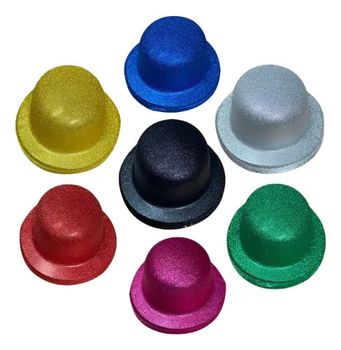 Gorro Plastico Chaplin purpurina surtido x12 Un.
