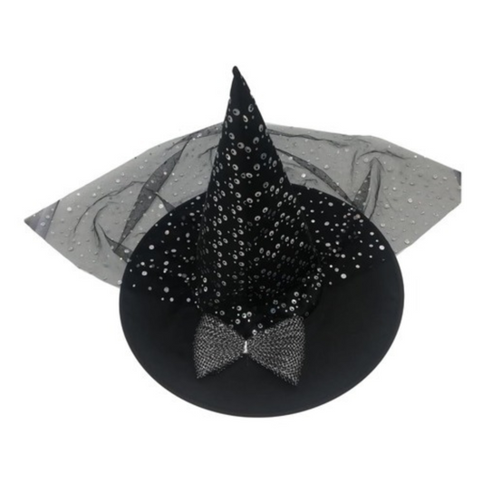Gorro bruja con brillo y velo