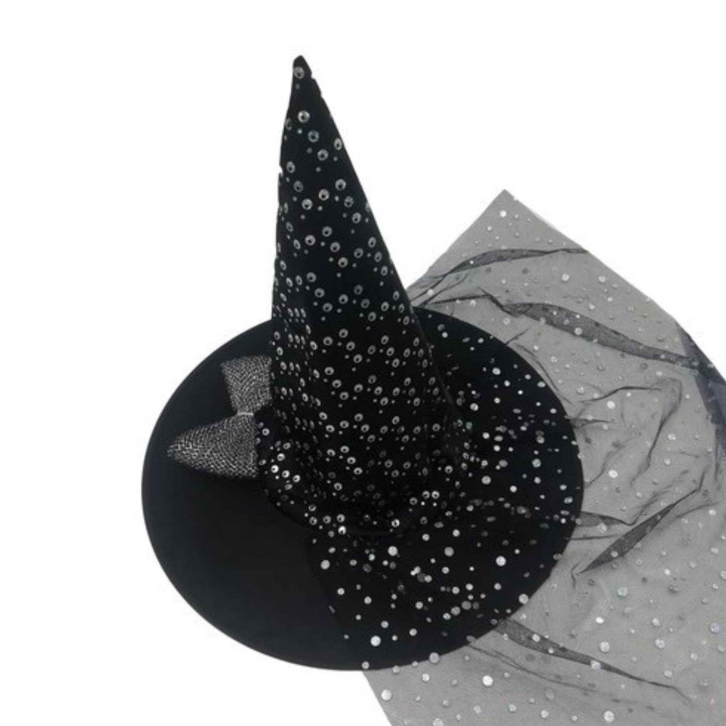 Gorro bruja con brillo y velo