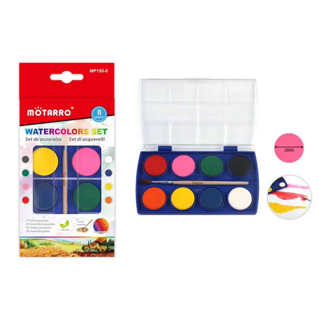 Set Acuarelas 8 Colores Estuche y Pincel Útil Escolar