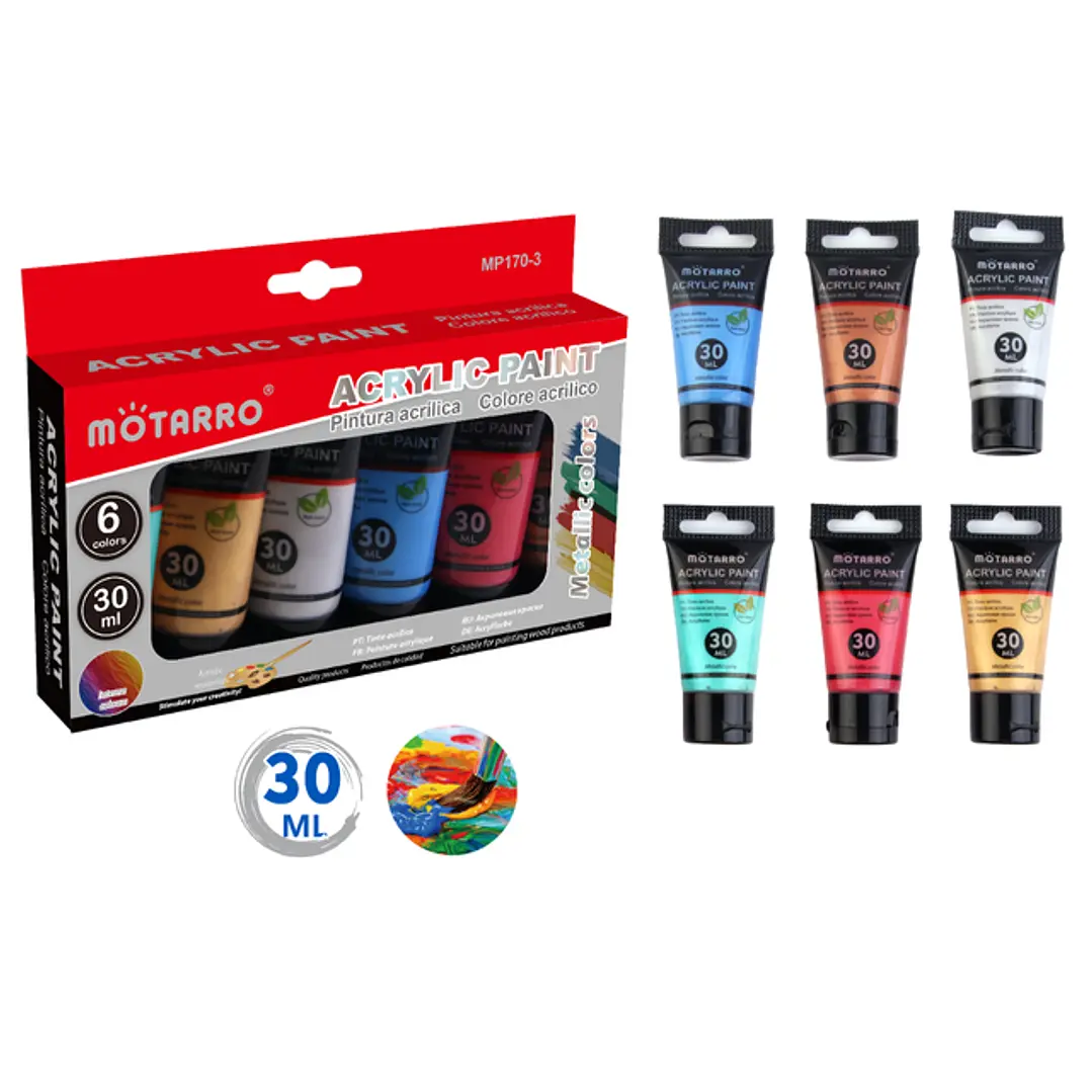 Set 6 Pinturas Acrílico Colores Metálicos 30 ml