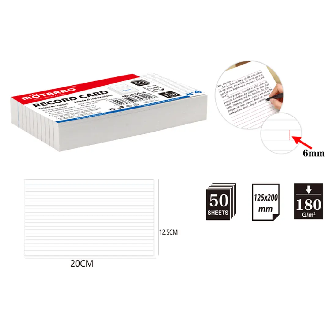 Tarjeta Rayado Ficha Bibliográfica Doble Cara 125x100 mm 50 Hojas