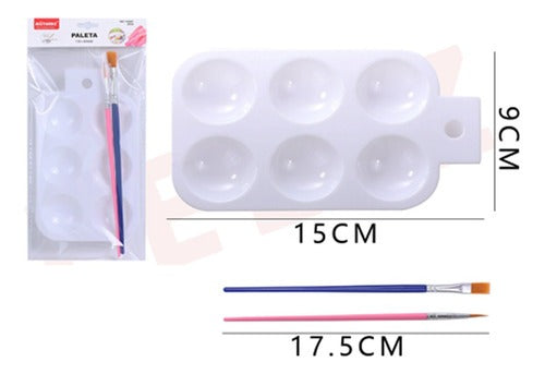 Pack De Paleta Y 2 Pinceles 15x9 Cm Uso Escolar