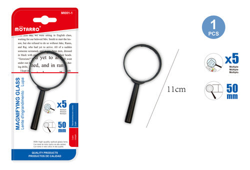 Lupa De Mano 50 mm 5x Aumento Lectura Escolar