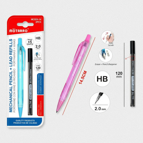 Set Portaminas 2.0mm Hb Con Minas De Repuesto Útil Escolar