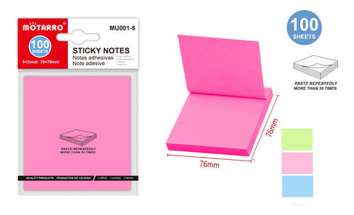 Notas Adhesivas Colores 100 Hojas 76x76mm Escolar Oficina