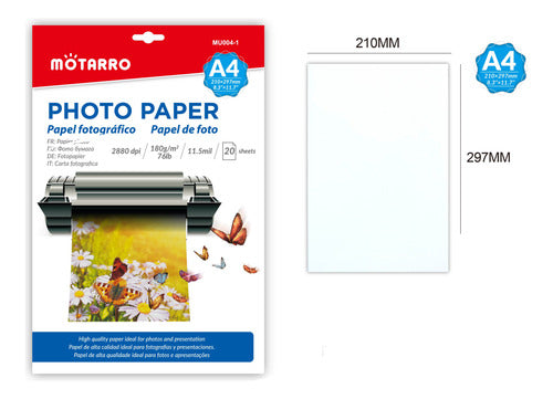 Papel Fotográfico A4 180g 210x297 Mm Pack 20 Hojas