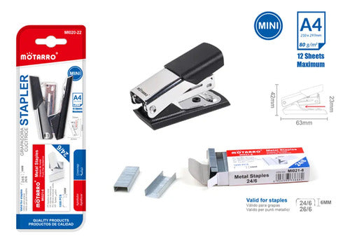 Corchetera Mini Metálica Con 1000 Grapas Útil Escolar