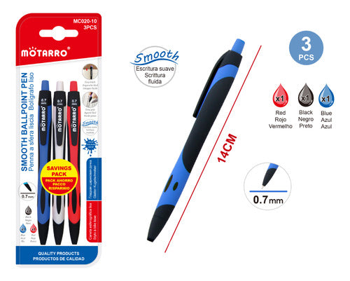 Set 3 Lápices Pasta Retráctil 0.7 mm Colores