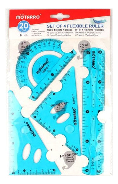 Set Reglas Escolares Flexibles 4 Piezas 20 cm