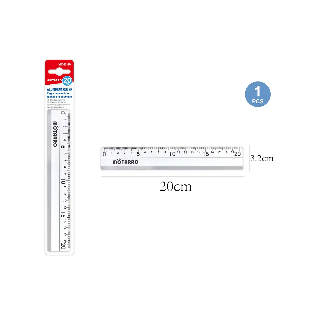 Regla de Aluminio 20 Cm Útil Escolar