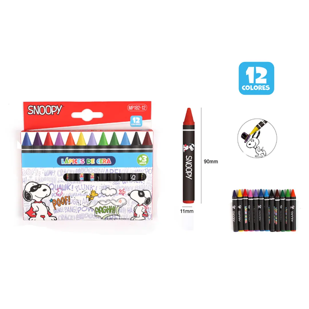 Lápices De Cera Snoopy 12 Unidades Para Arte