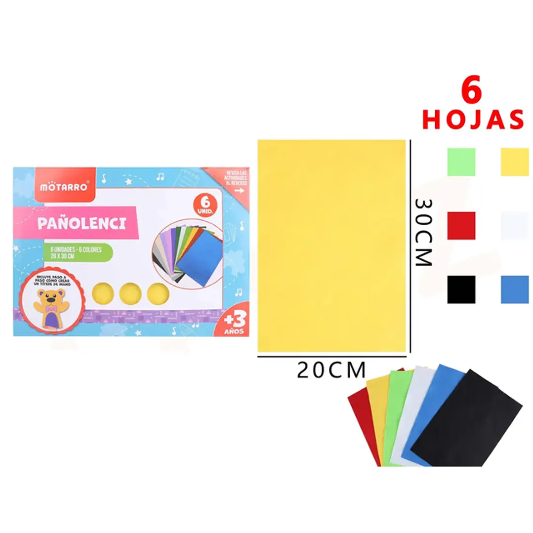 Paño Lenci Material Escolar 6 hojas 30x20 cm