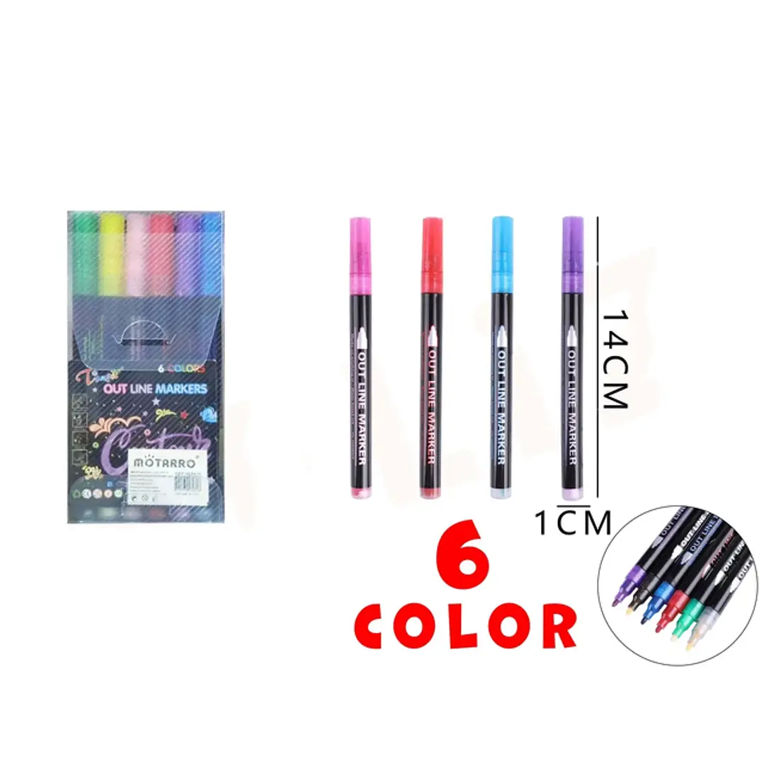 Set 6 Lápiz Marcador Doble Línea Brillante Lettering