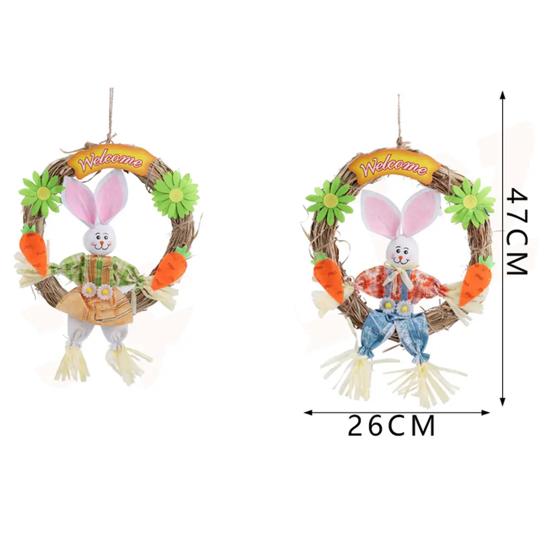 Corona De Pascua Conejo Decorativa Para Puerta 47x26cm