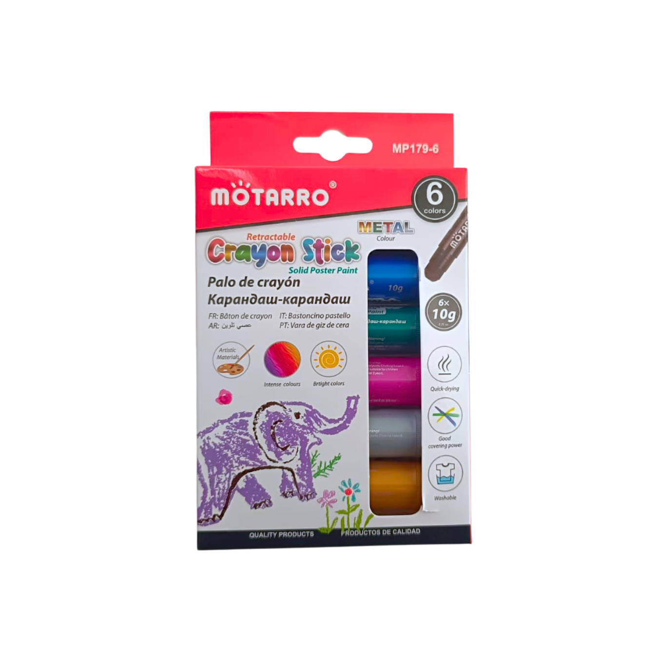 Lápices de Cera Barra Stick Retráctil 6 Unidades Colores Metálicos