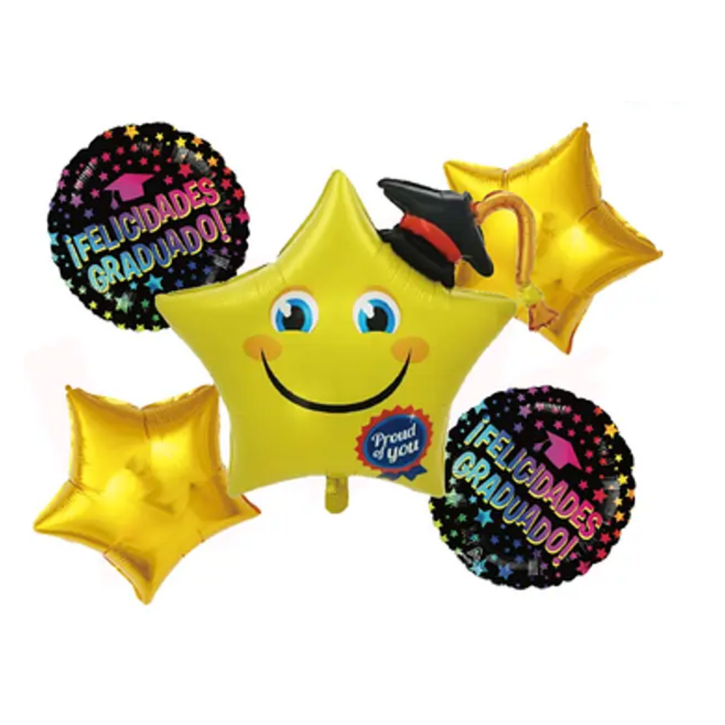 Set 5 globos foil Felicidades graduado diseño estrella