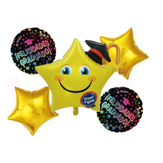 Set 5 globos foil Felicidades graduado diseño estrella