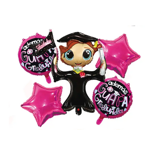 Set 5 globos foil Graduación Niña