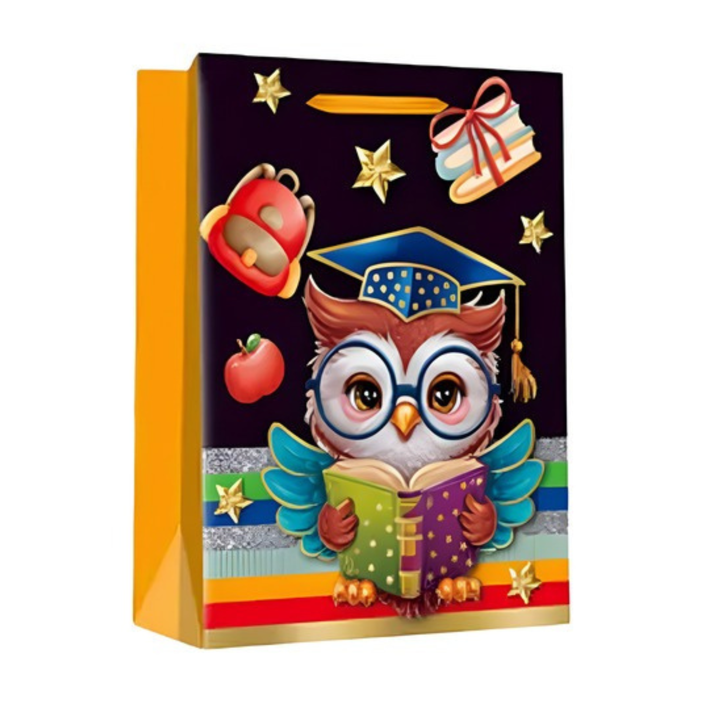 Bolsa de regalo graduación diseño búho talla L 30x12x40 cm