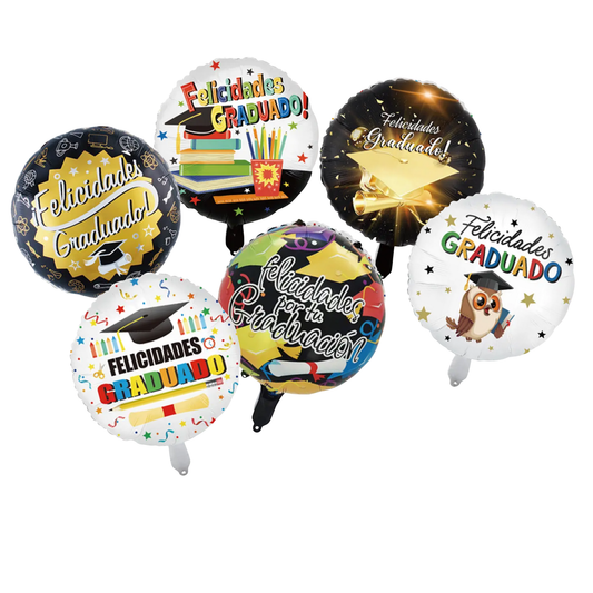 Globos Foil Redondos Diseños "Felicidades Graduado" 18'' 45 cm 1 Unidad