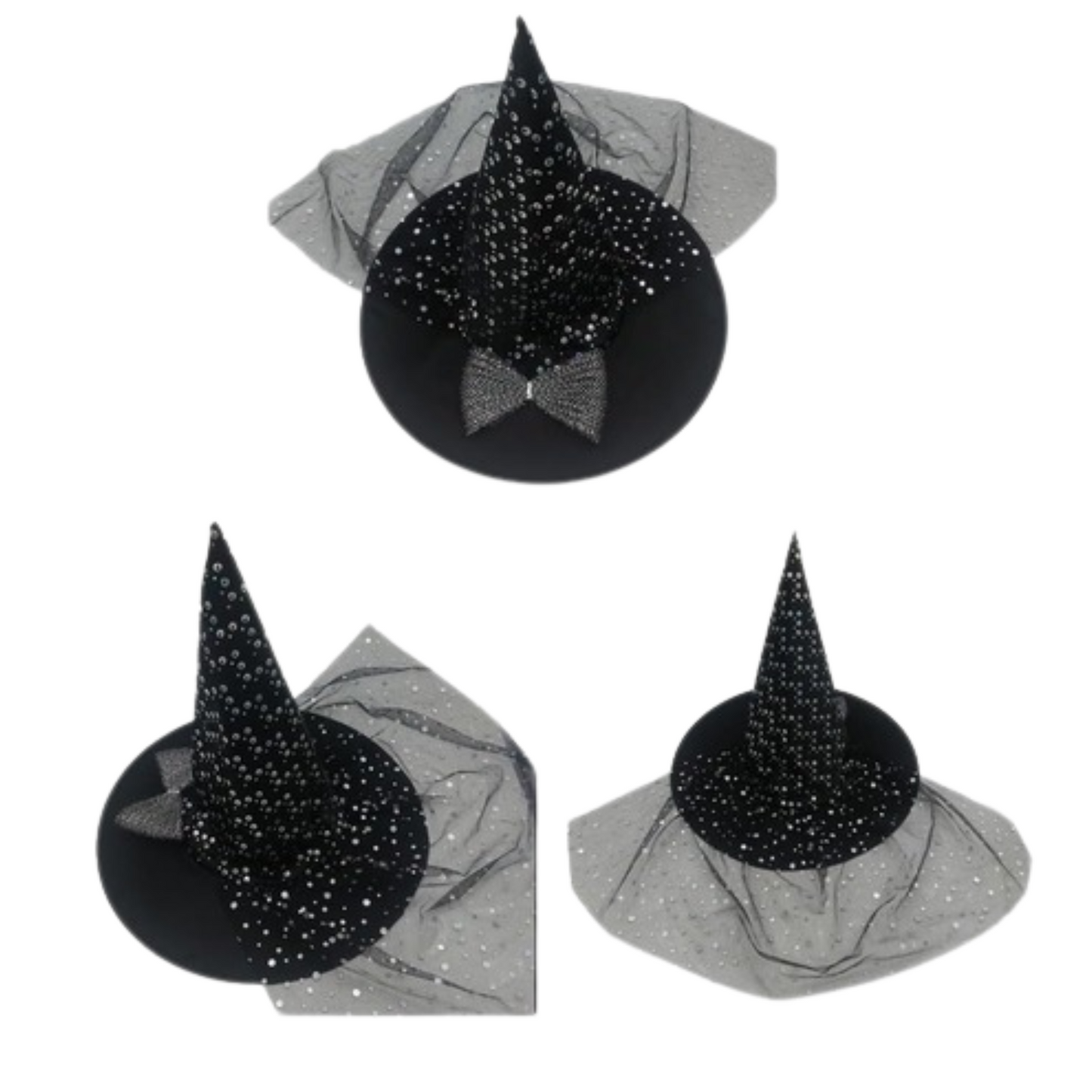 Gorro bruja con brillo y velo