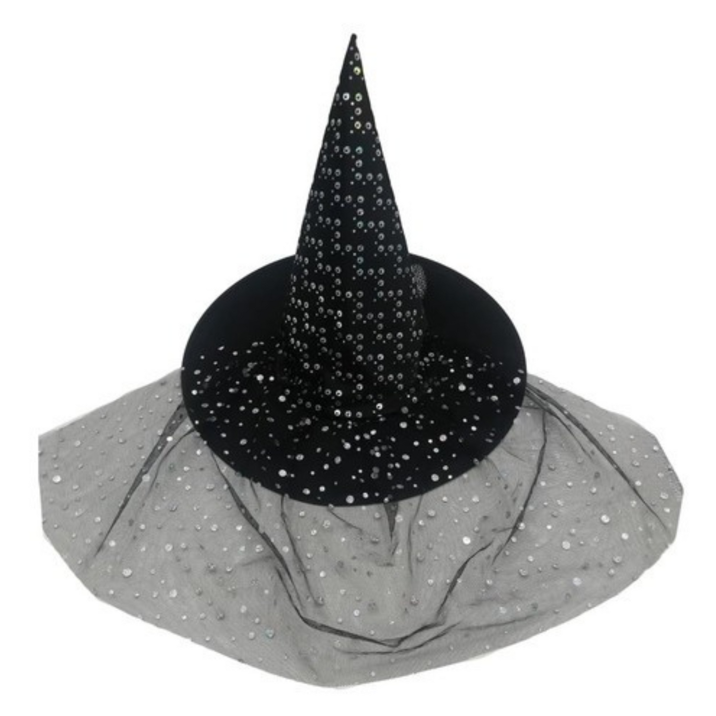Gorro bruja con brillo y velo