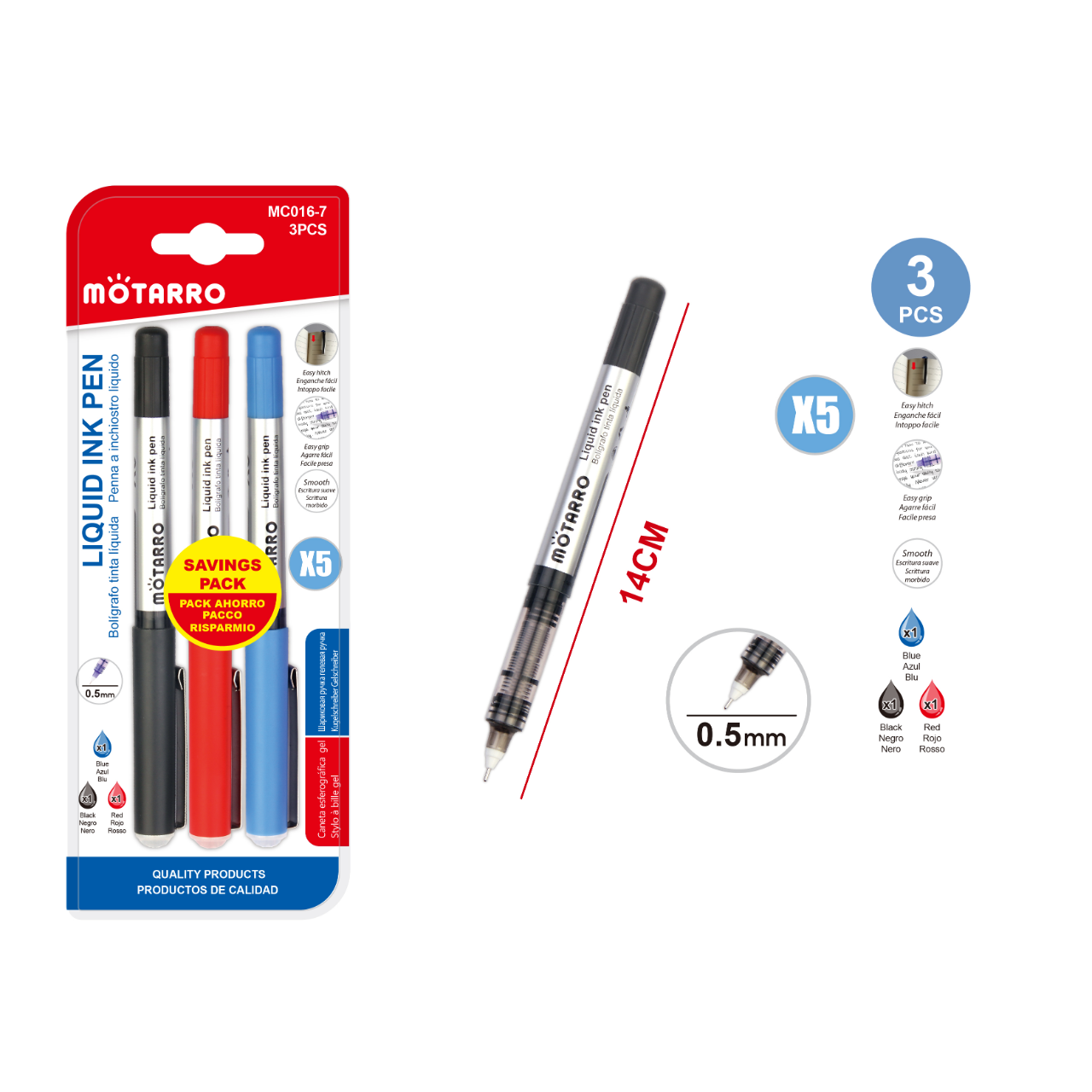Pack 3 Lápices Tinta 0,5 mm Colores