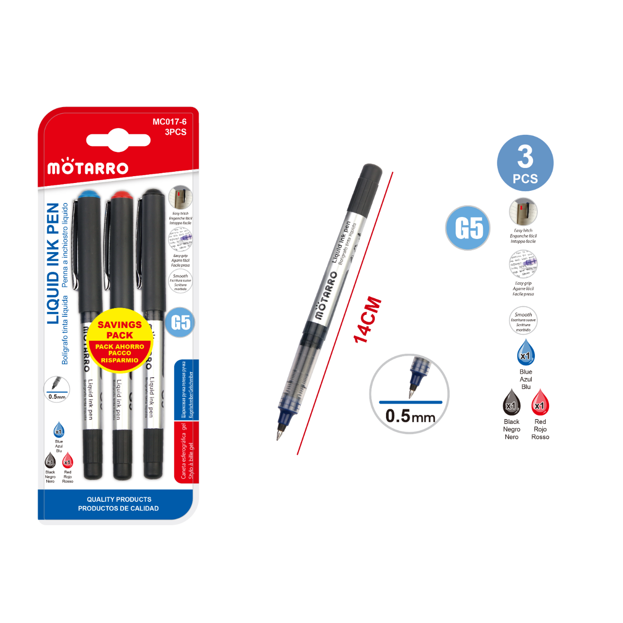 Pack 3 Lápices Tinta 14 cm 0.5 mm