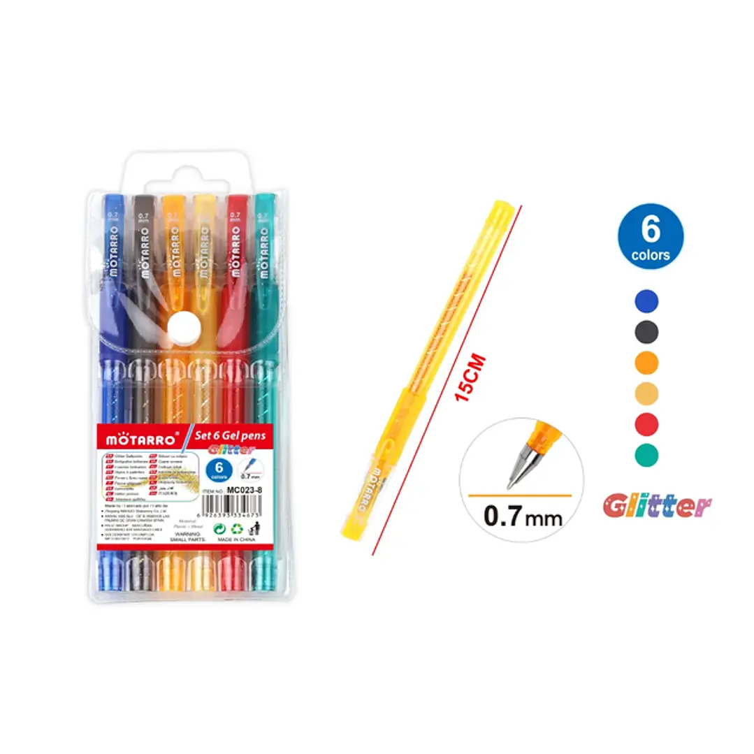 Lápices Gel Glitter Nacarados 6 Unidades 0.7 mm 15 cm