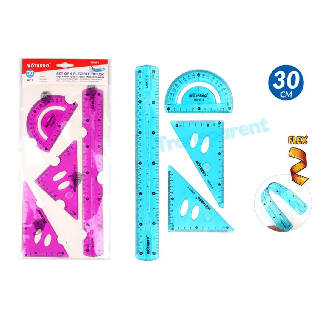 Set Geometría Flexible 30cm 4 Piezas Escolar