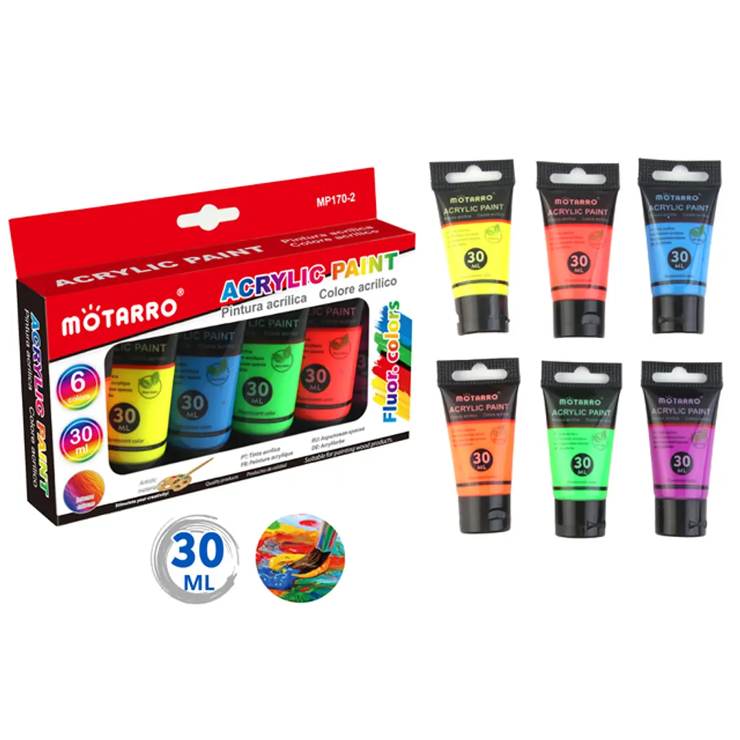 Set 6 Pinturas Acrílico Colores Flúor 30 ml