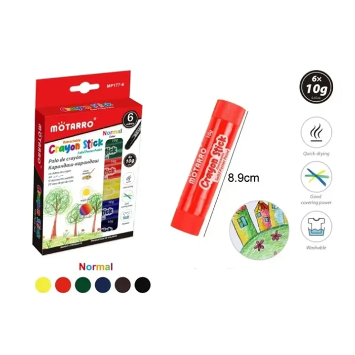 Lápices de Cera Barra Stick Retráctil 6 Unidades Colores Primarios