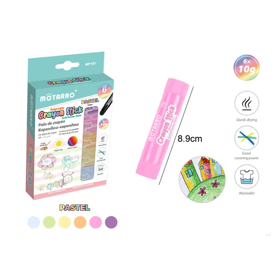 Lápices de Cera Stick 6 Unidades Colores Pastel