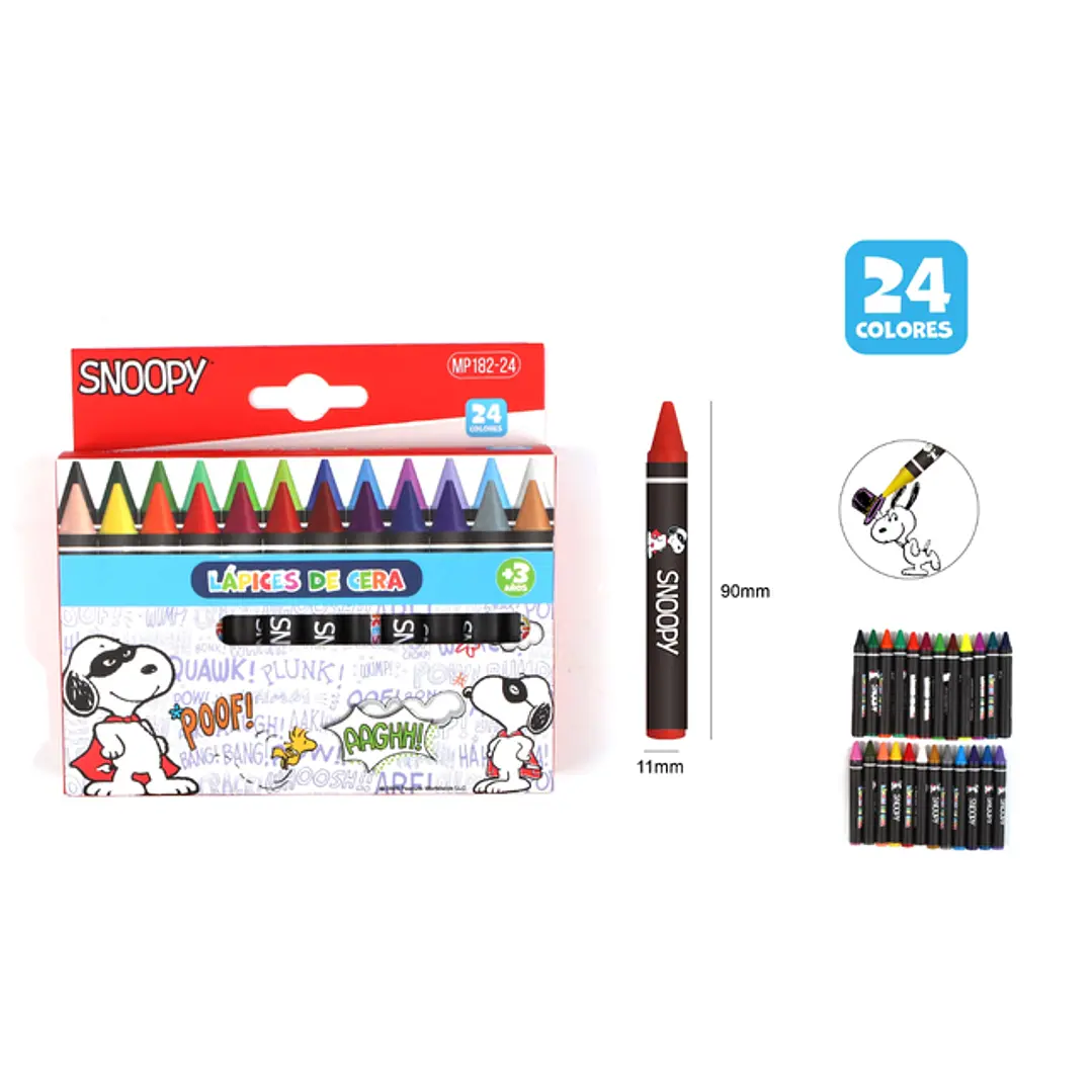 Lápices De Cera Snoopy 24 Unidades Para Arte