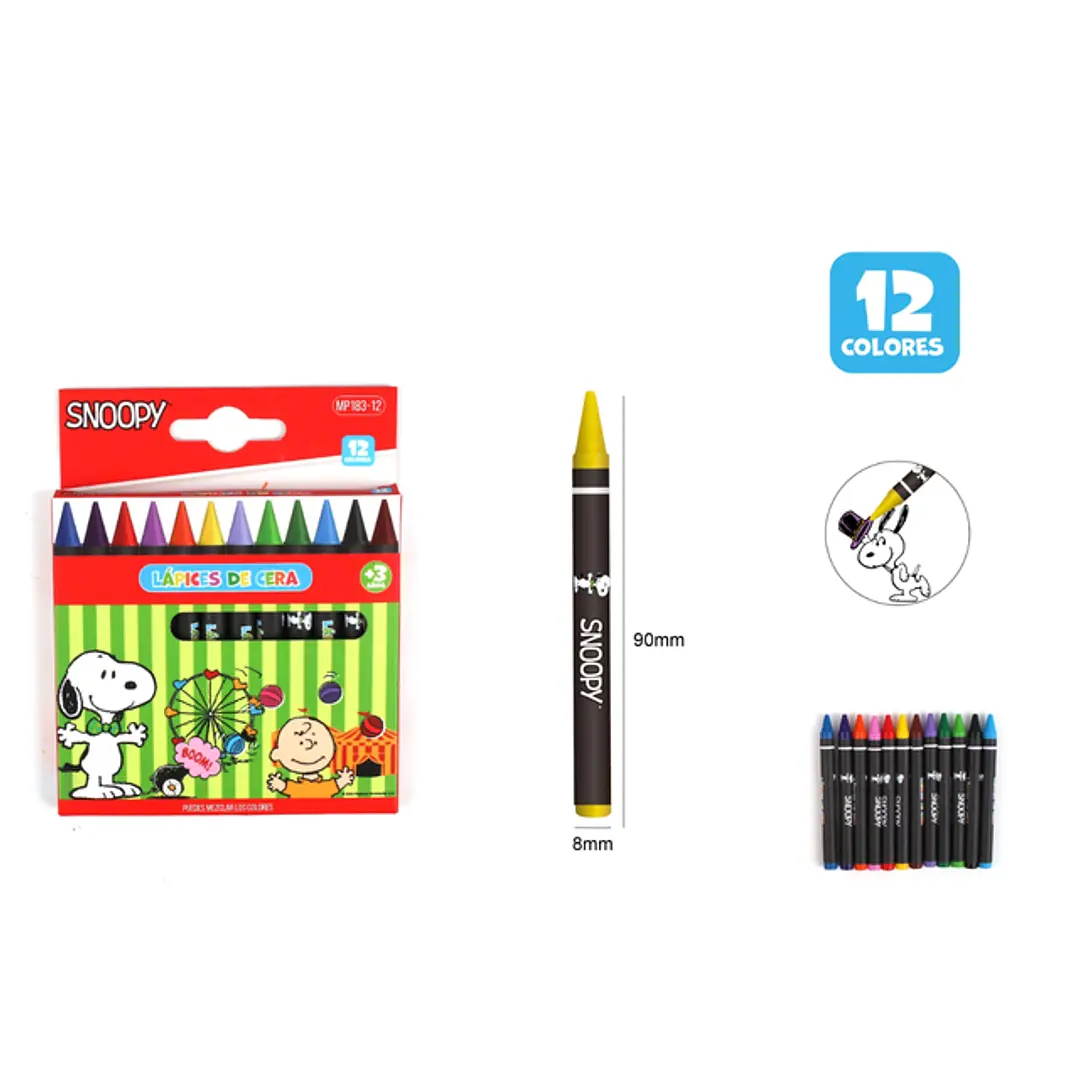 Lápices De Cera Snoopy 12 Unidades Para Arte