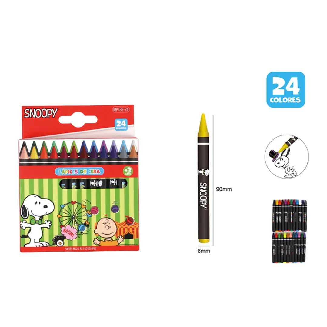 Lápices De Cera Snoopy 24 Unidades Para Arte