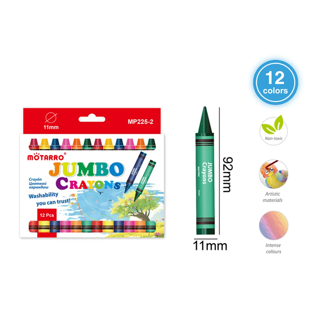 Lápices De Cera Jumbo 12 Unidades Para Arte 92x11 mm