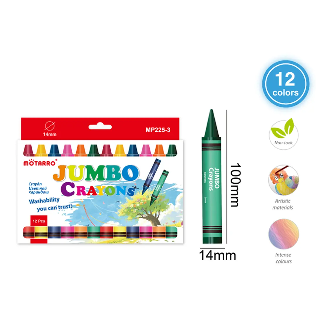Lápices De Cera Jumbo 12 Unidades Para Arte 100x14 mm