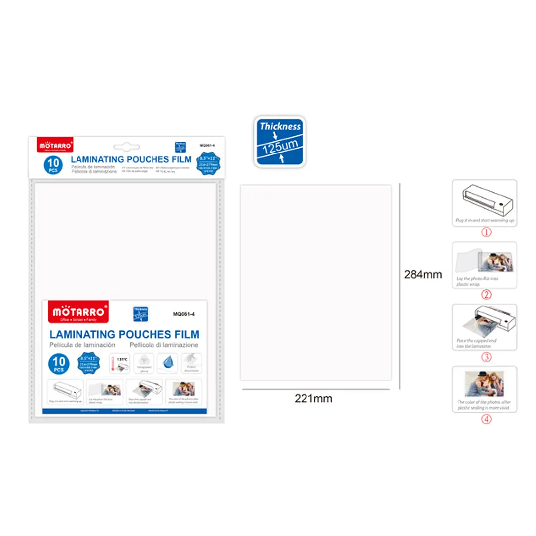 Mica Película Laminación 10 Unidades 216x279 mm Útil Escolar