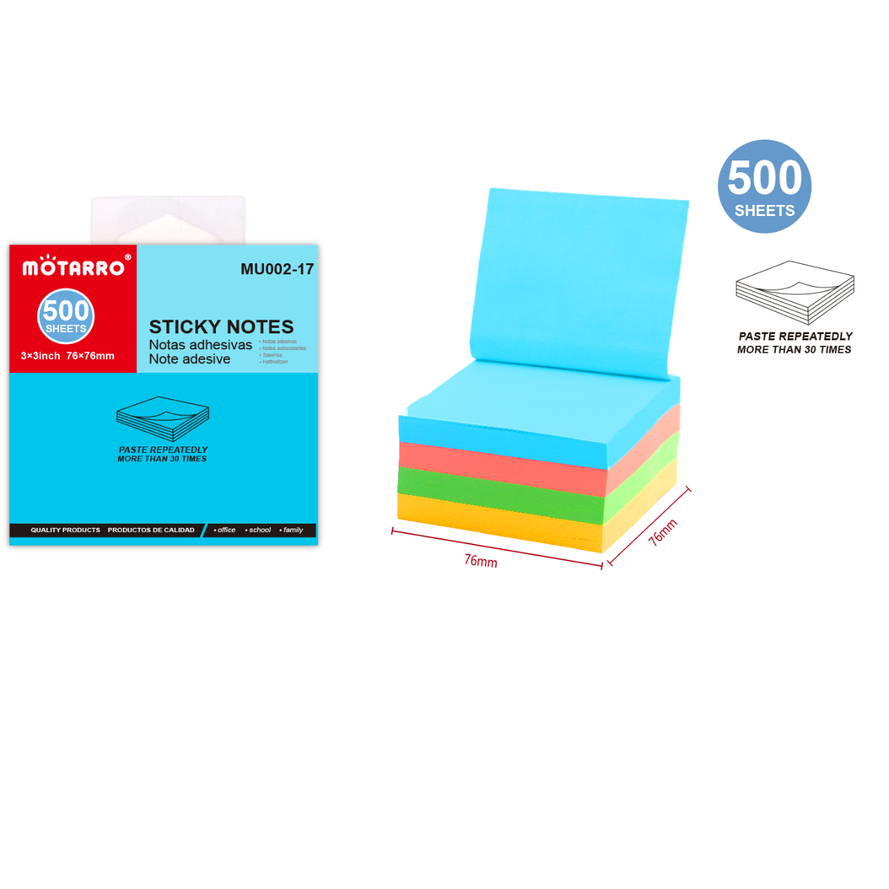 Set Notas Adhesivas Multicolor 7,6x7,6 cm 500 hojas