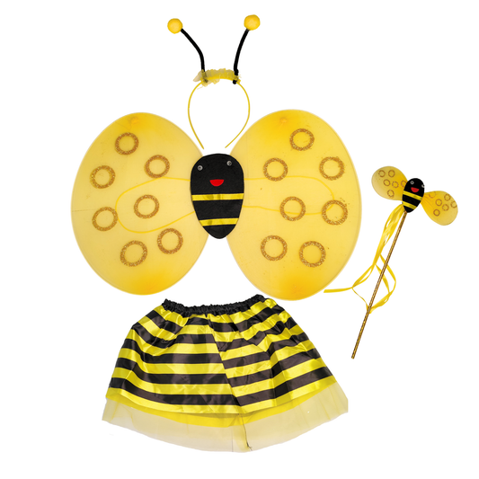 Disfraz Halloween Abeja Premium Tutu + Cintillo + Varita + Alas Circulos