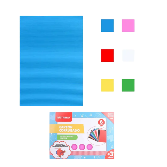 Cartón Corrugado Escolar Colores 6 hojas 35x25 cm
