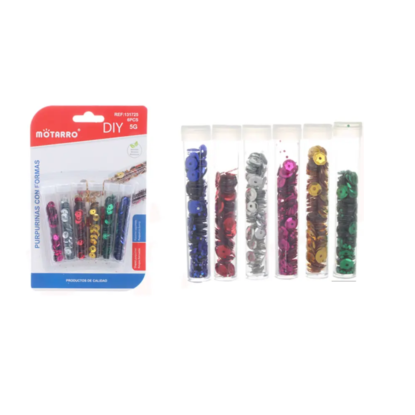 Escarcha Lentejuelas Material Escolar 6 Tubos 7,5x1,5 cm 5 grs.