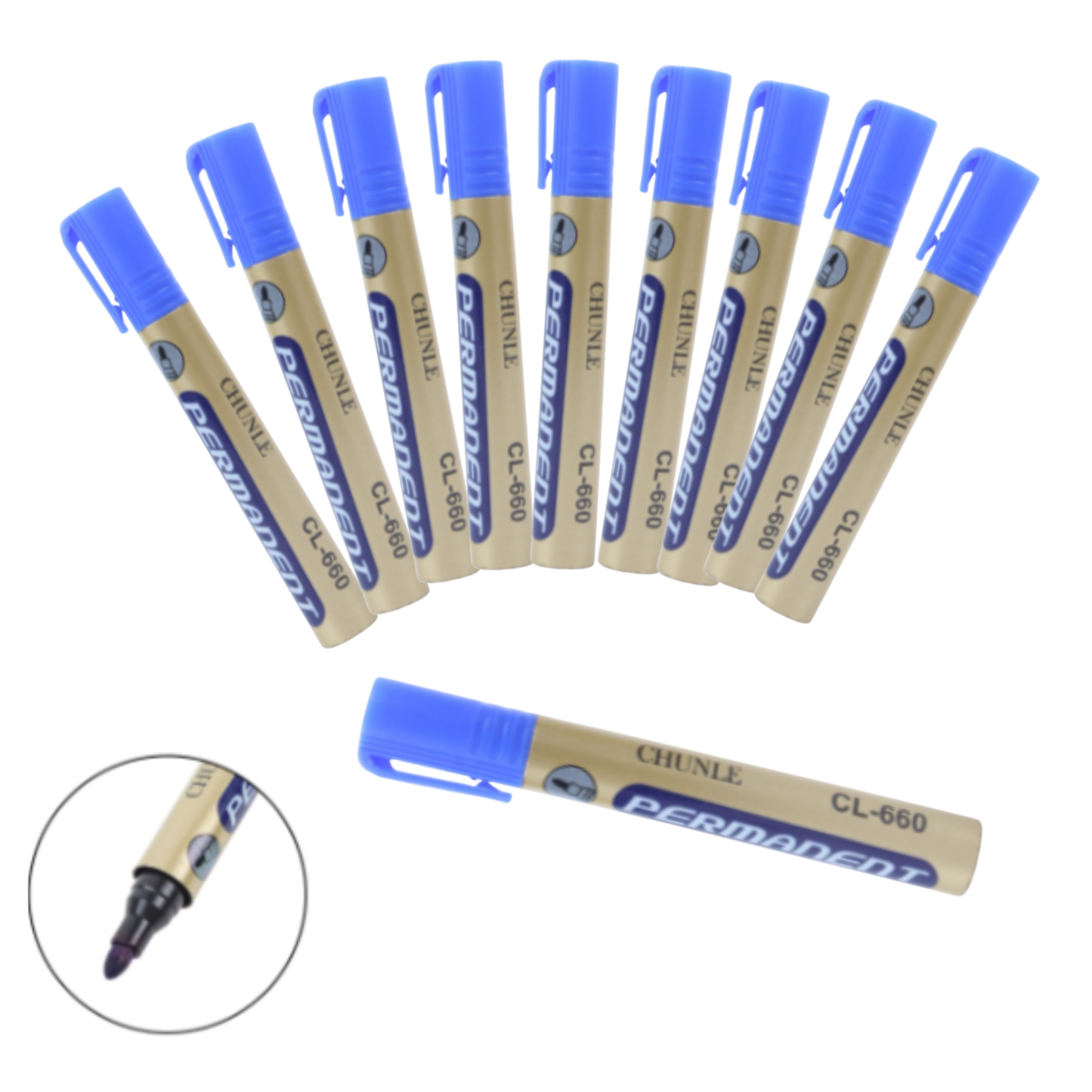 Marcador Plumones Permanentes Azul Material Escolar 10 unidades 13,5x2 cm