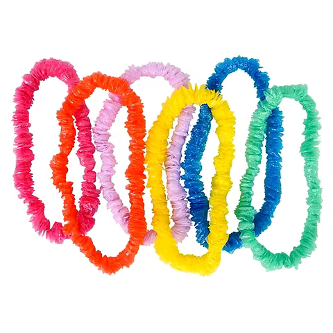 Collar Hawaiano plastico colores surtidos x12 Un.
